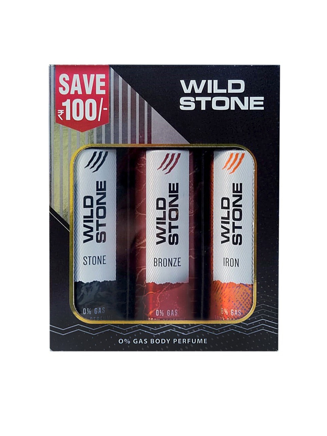 

Wild stone Men Set Of 3 Body Spray - Iron + Bronze + Stone - 97g Each, Brown