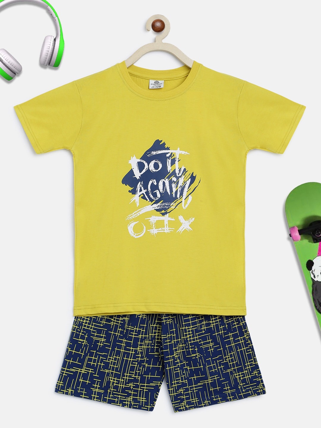 

HOMEGROWN Boys Typography Printed Night Suit, Yellow