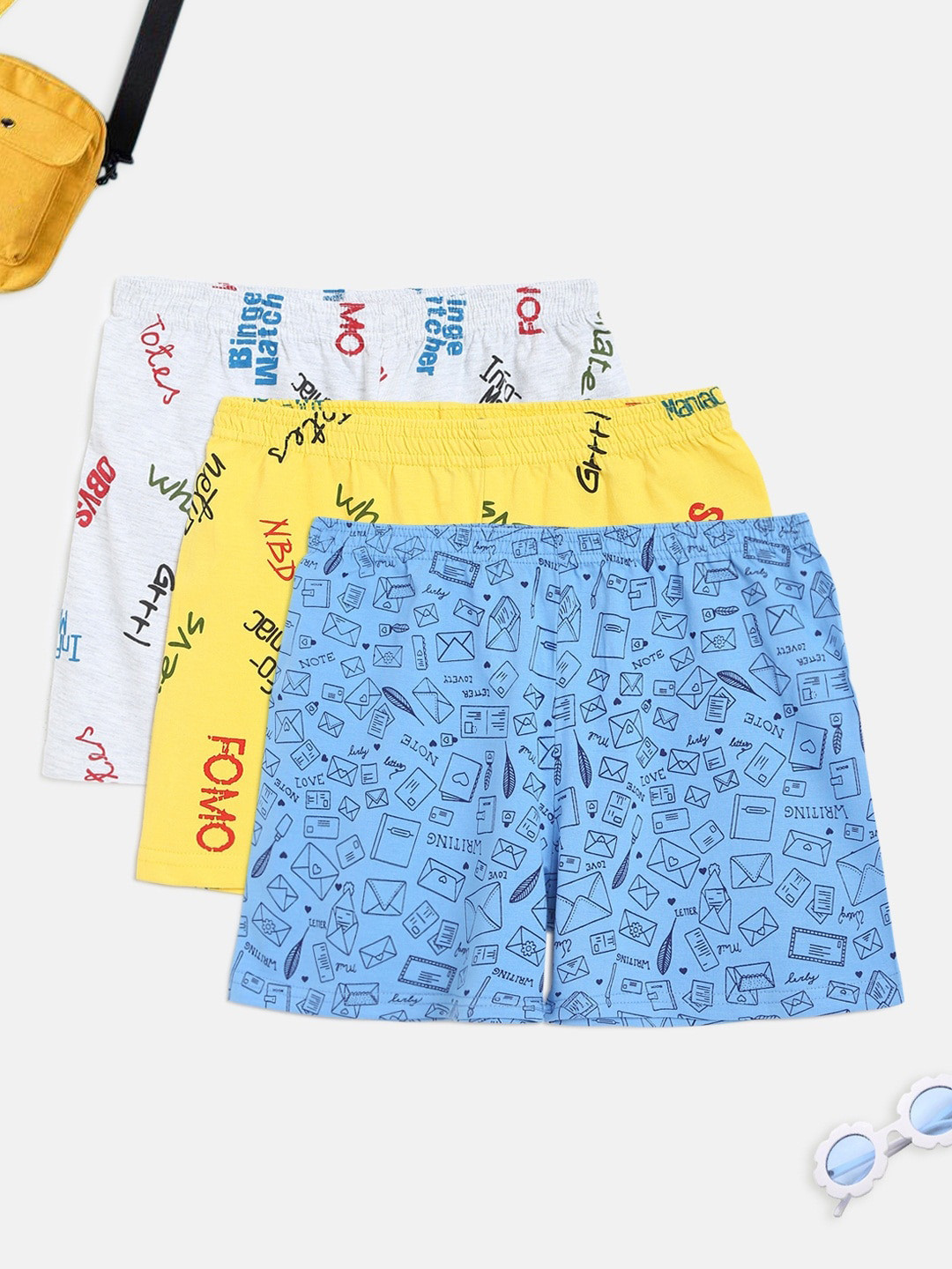 

HOMEGROWN Girls Pack Of 3 Printed Shorts, Blue