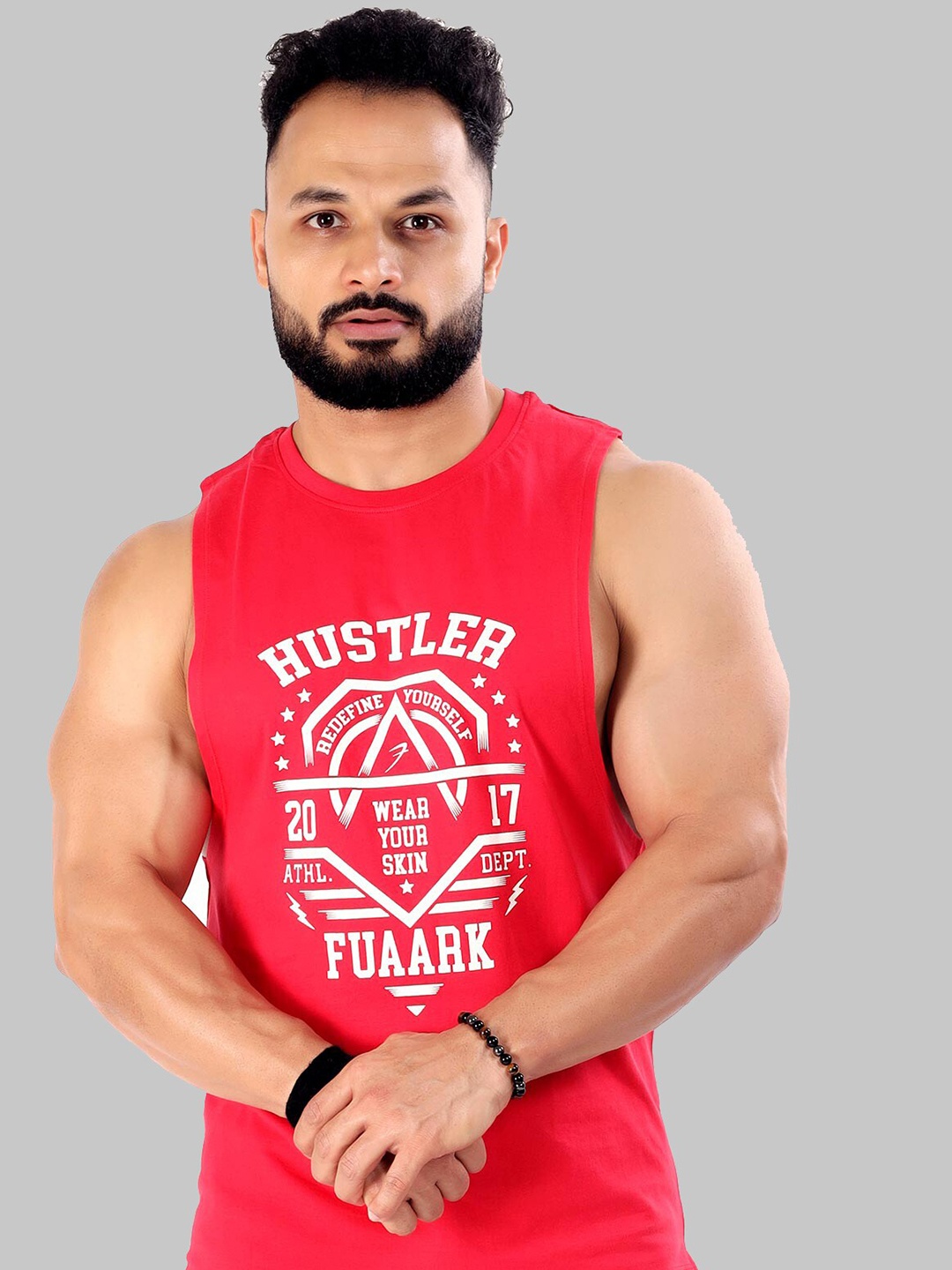 

FUAARK Men Printed Pure Cotton Slim-Fit Sports Innerwear Vest, Red