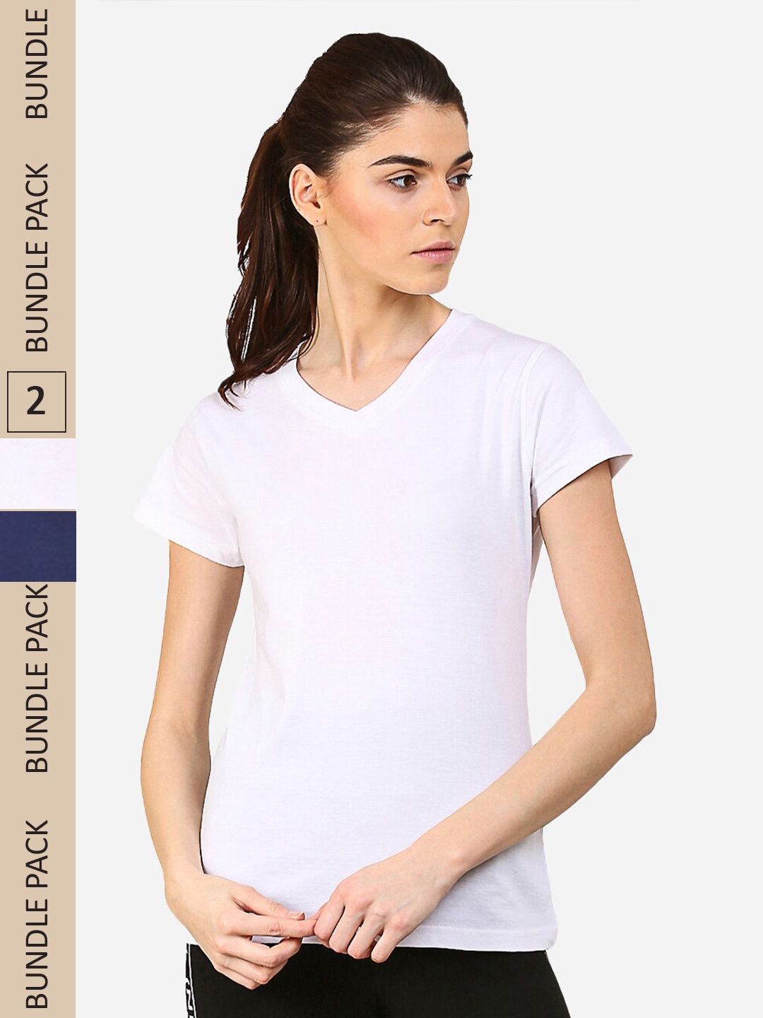 

appulse Pack Of 2 V-Neck Cotton Slim Fit Sports T-Shirts, White