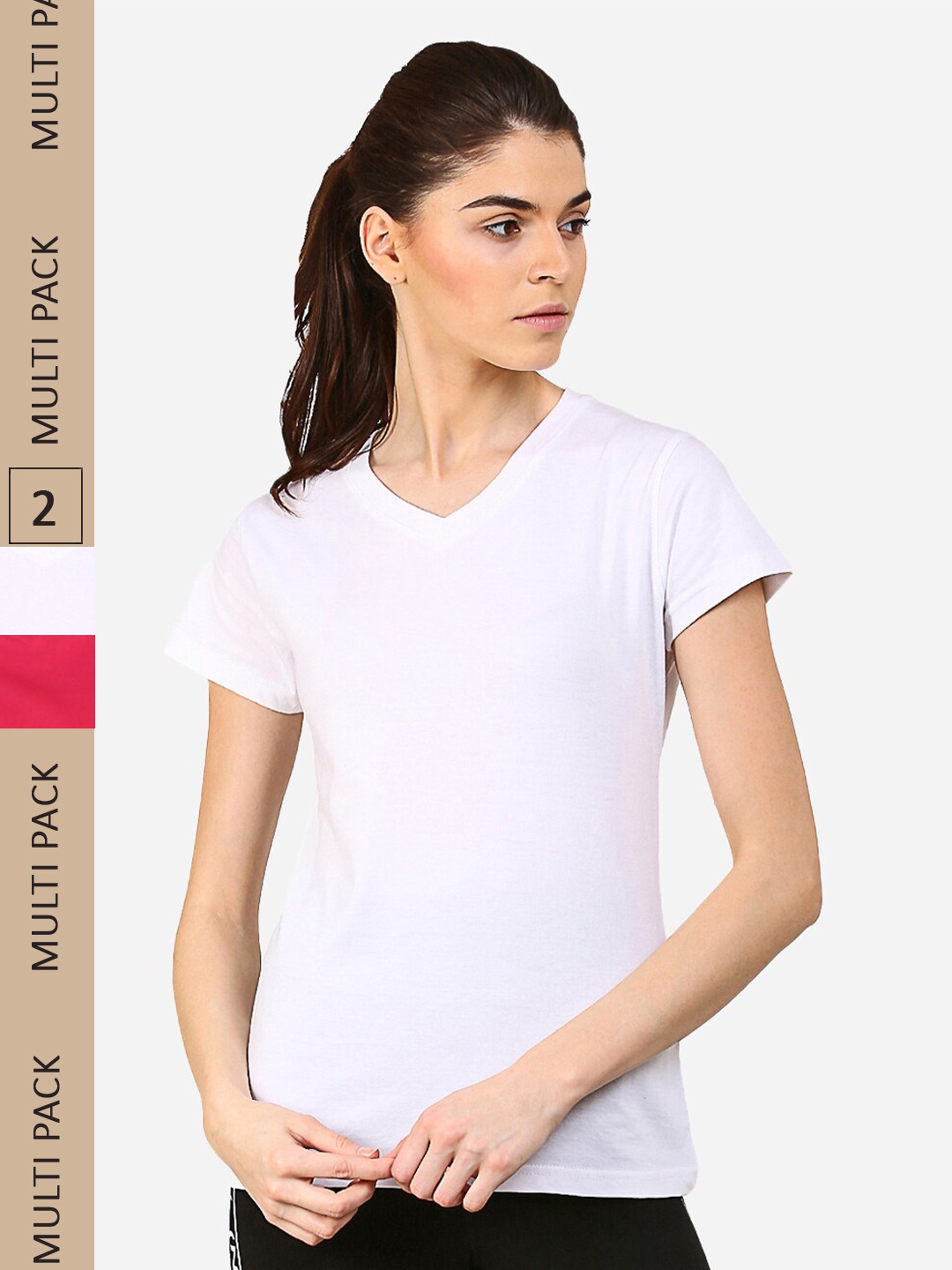 

appulse Pack of 2 V-Neck Cotton Slim Fit T-shirts, White