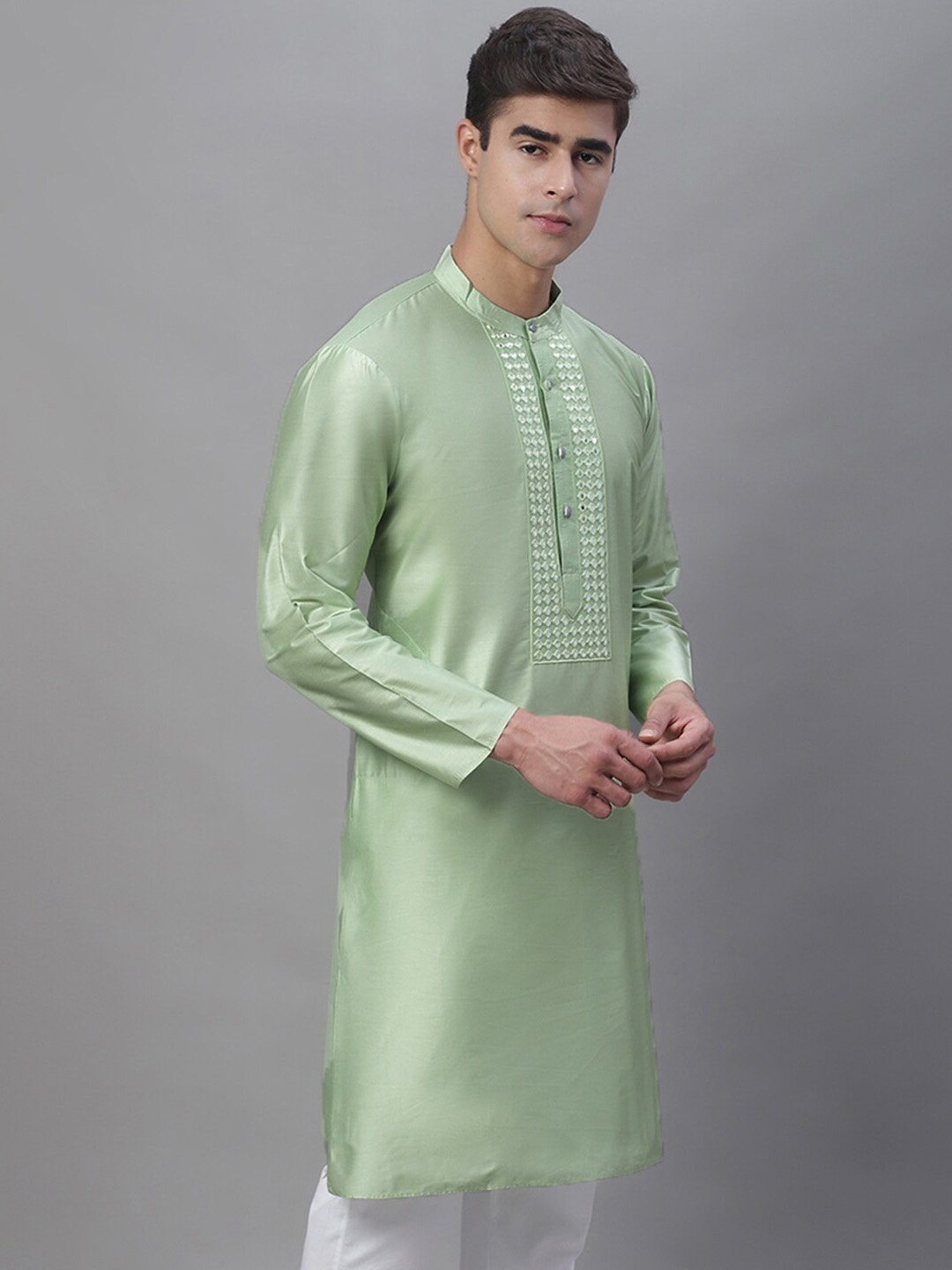 

Anouk Green Band Collar Mirror Work Straight Kurta