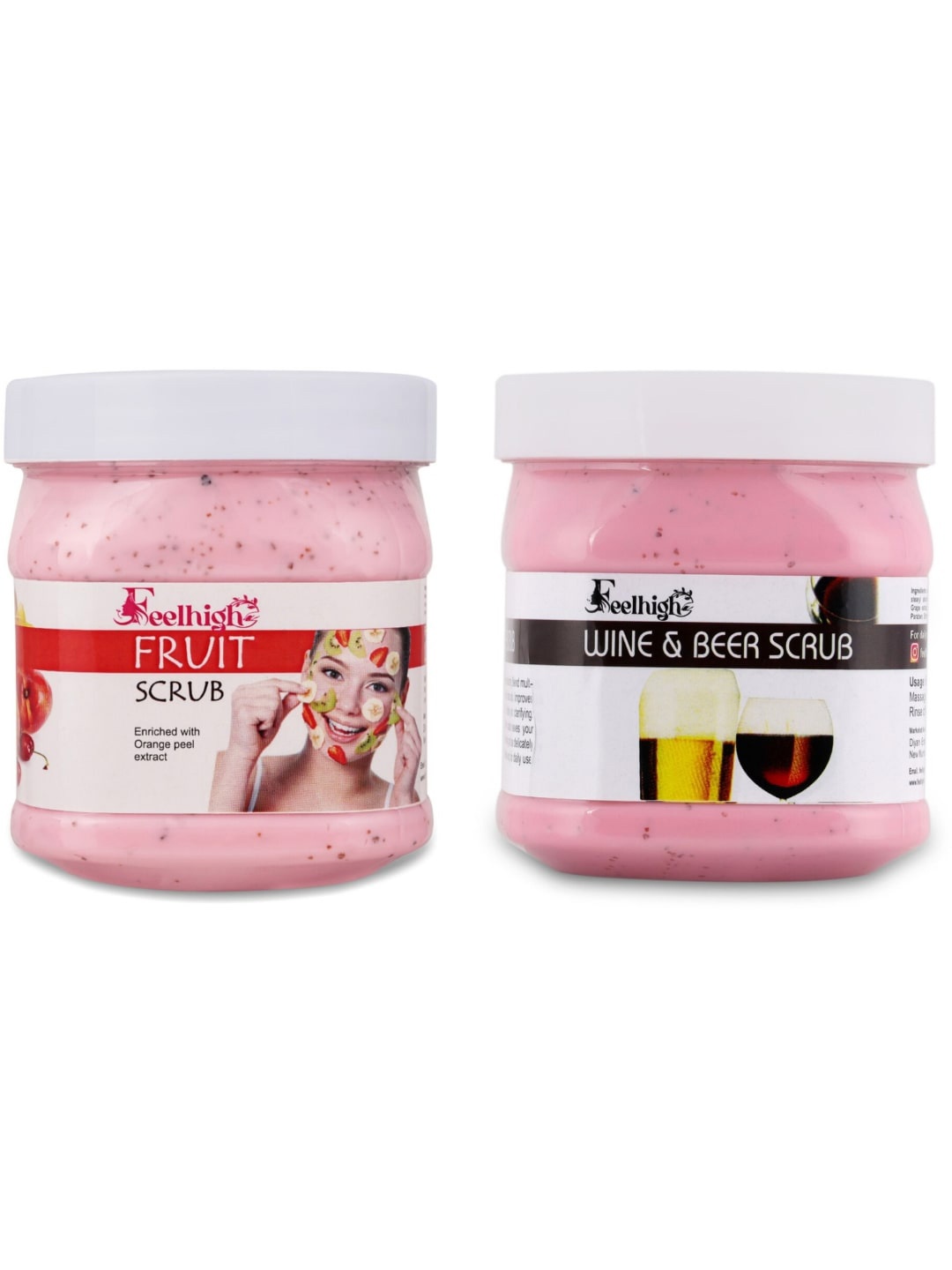 

FEELHIGH Set Of 2 Mixfruit Face Scrub & Wine & Beer Face Scrub-500 ml Each, Pink