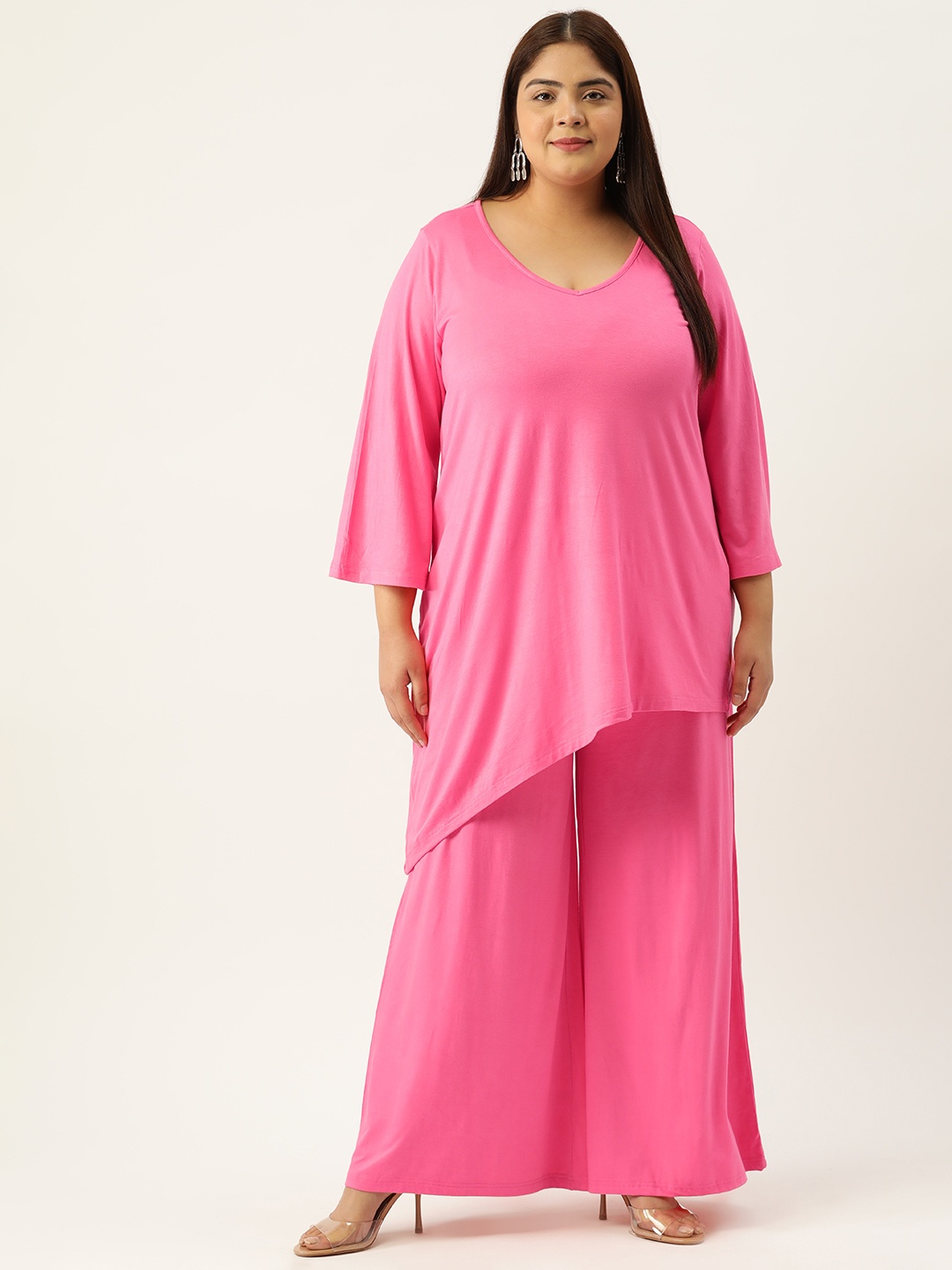 

theRebelinme Plus Size Top with Palazzos, Pink