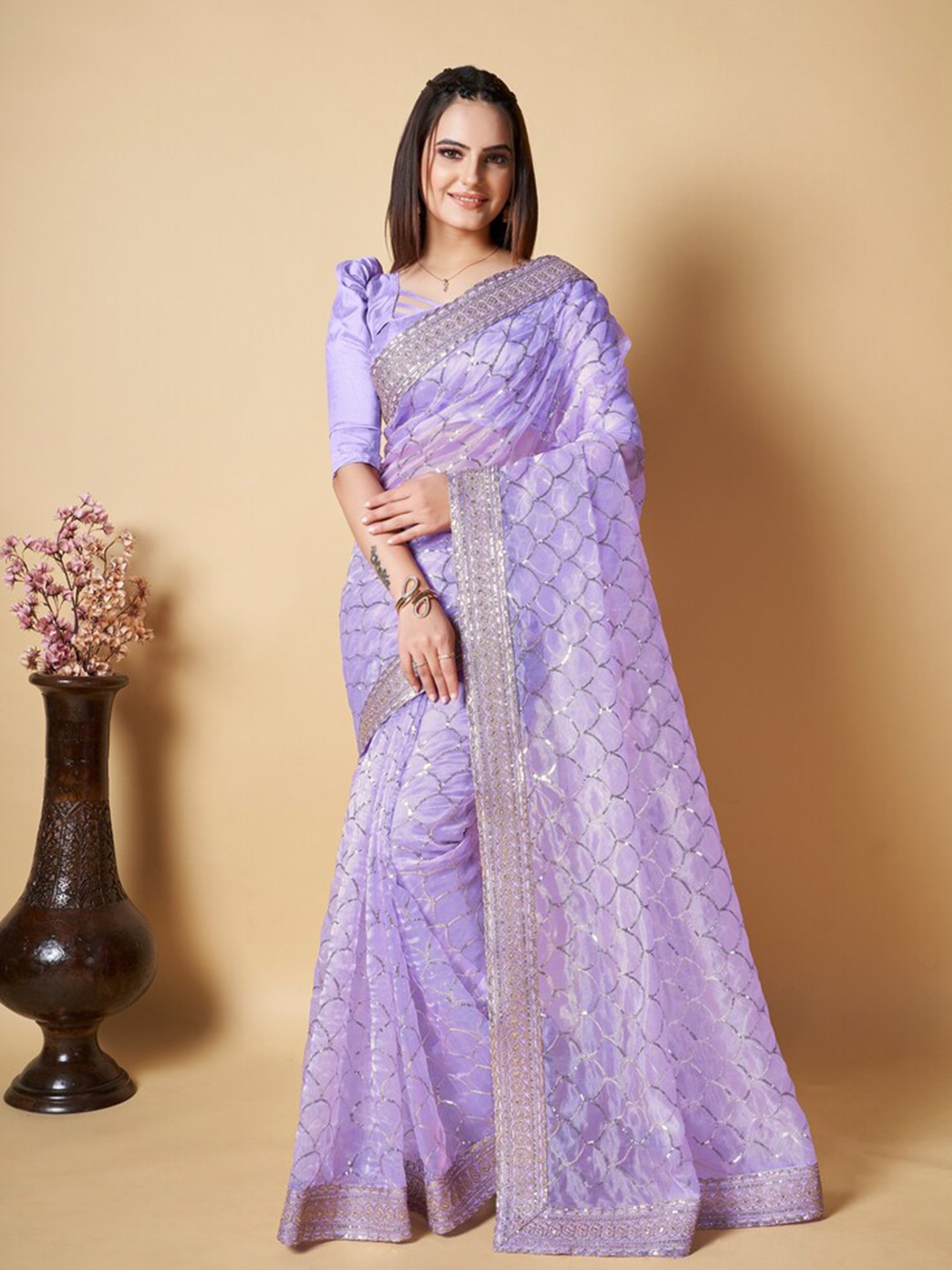 

Exclusiva Embellished Embroidered Organza Saree, Blue