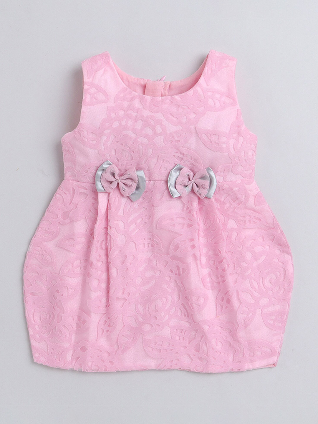 

MANY FROCKS & Infant Girls Self Design Bow Detail Net Fit & Flare Dress, Pink