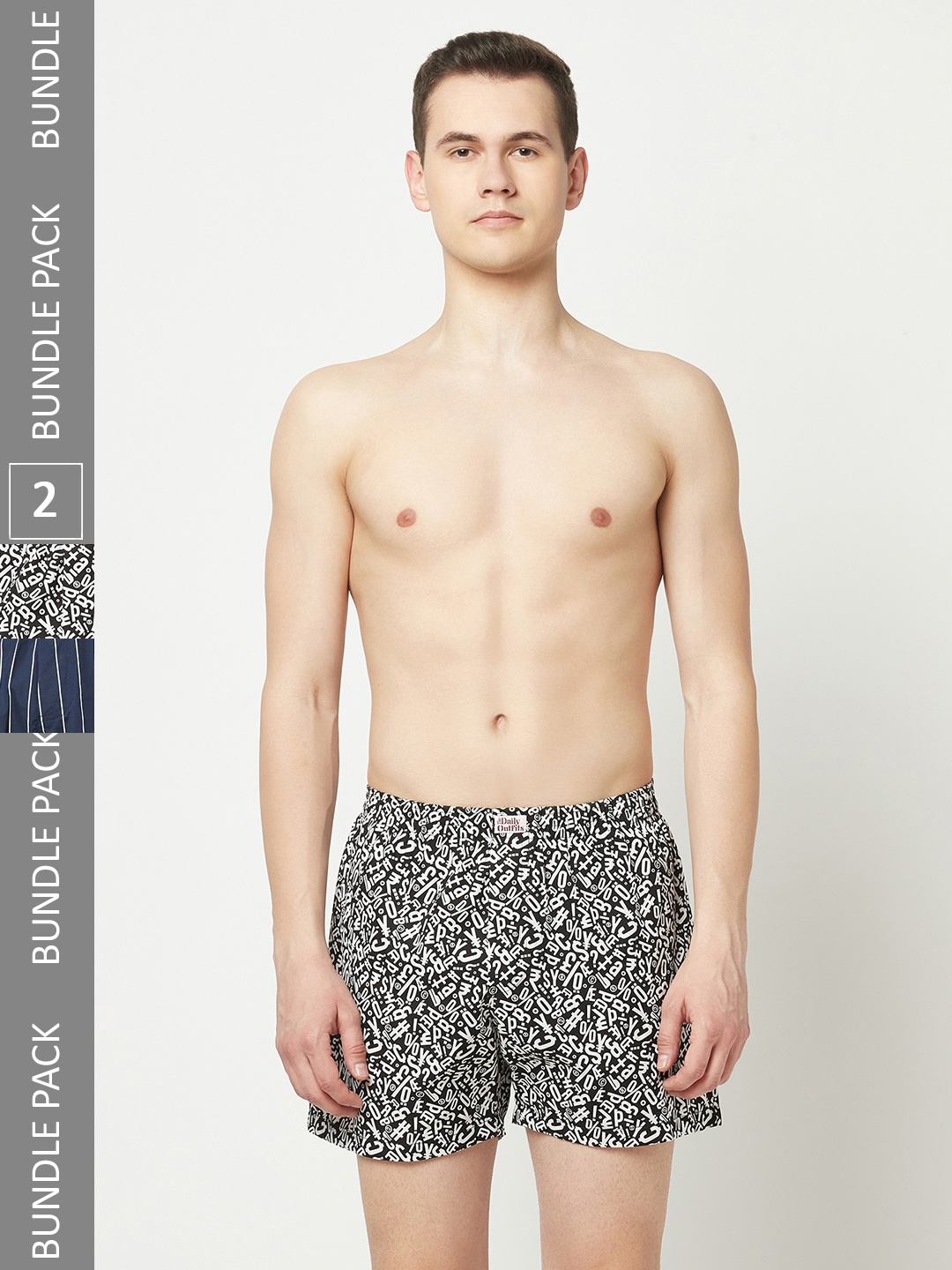 

THE DAILY OUTFITS Men Pack Of 2 Printed Pure Cotton Boxers, Navy blue
