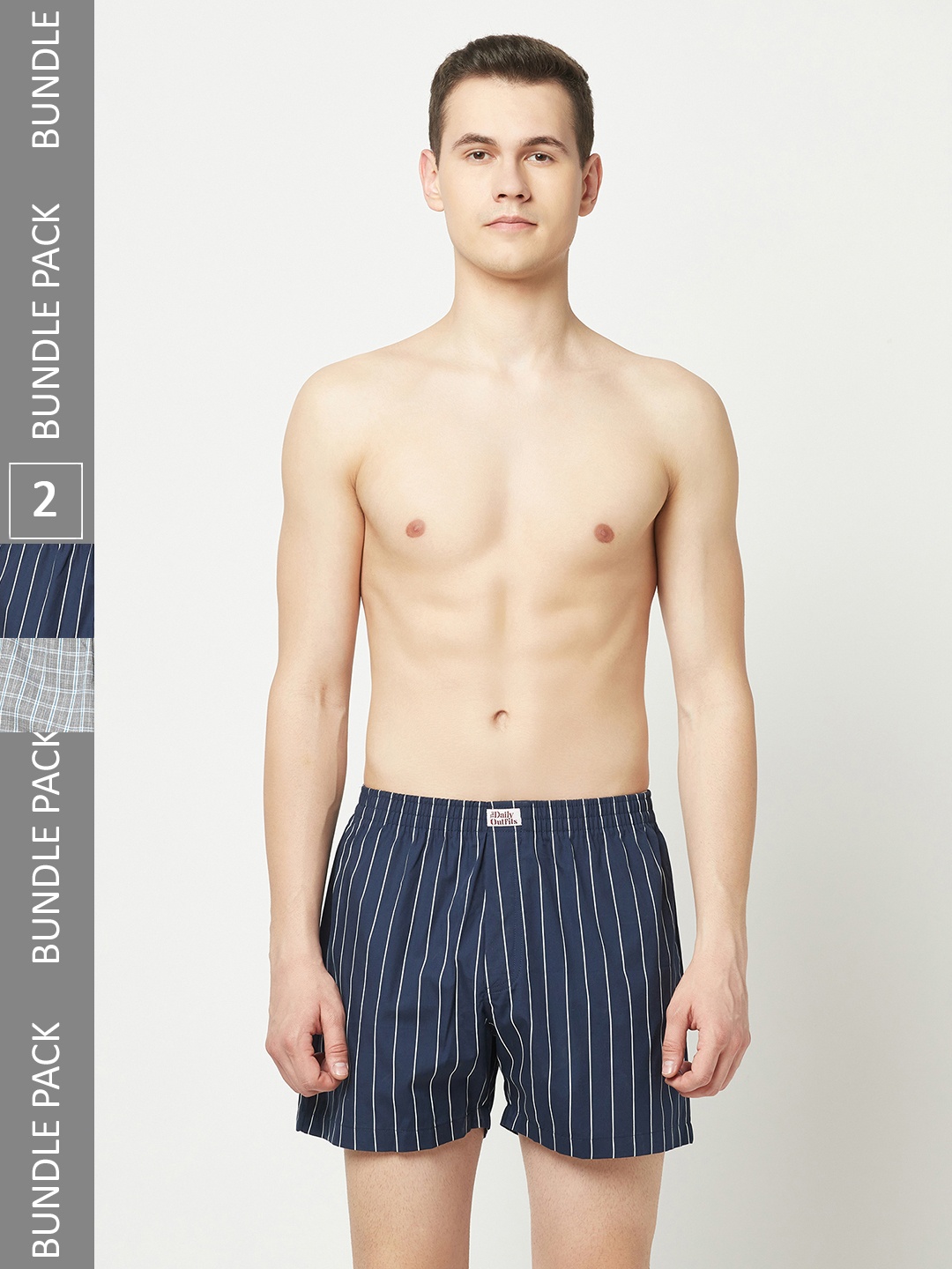 

THE DAILY OUTFITS Pack Of 2 Printed Pure Cotton Boxers, Navy blue