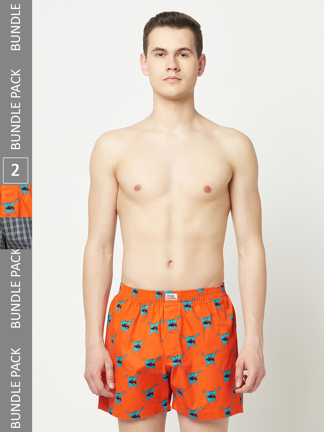 

THE DAILY OUTFITS Men Pack of 2 Monster Printed Pure Cotton Boxers, Orange