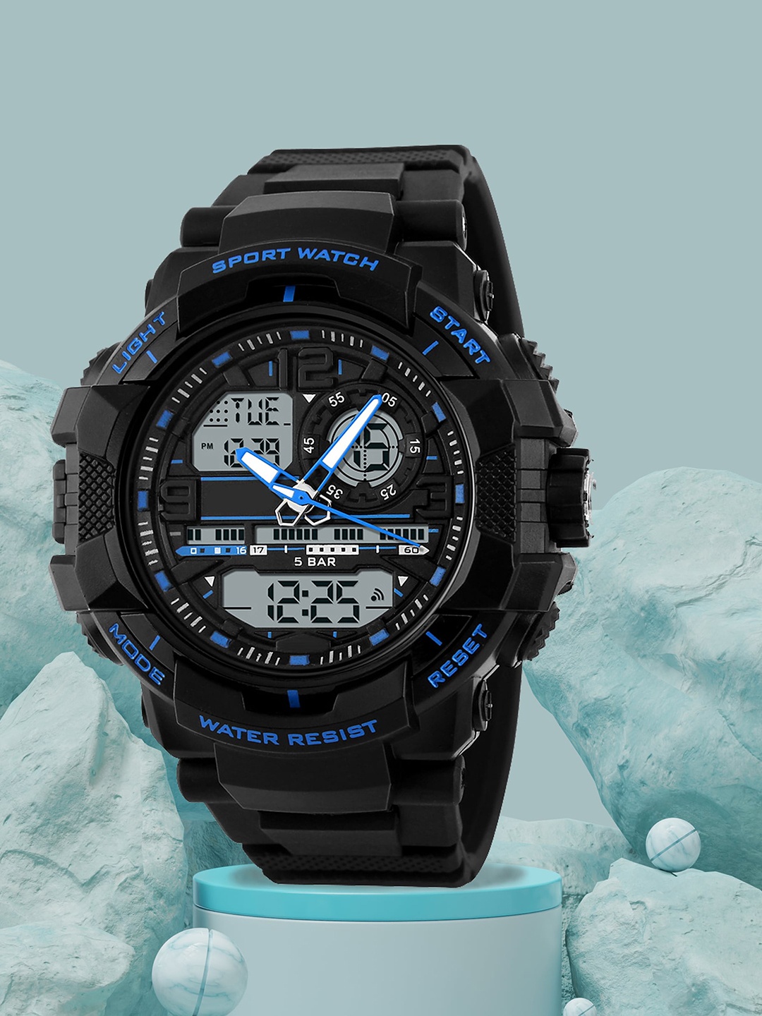 

Shocknshop Men Analogue and Digital Multi Function Watch SK15Blue, Blue