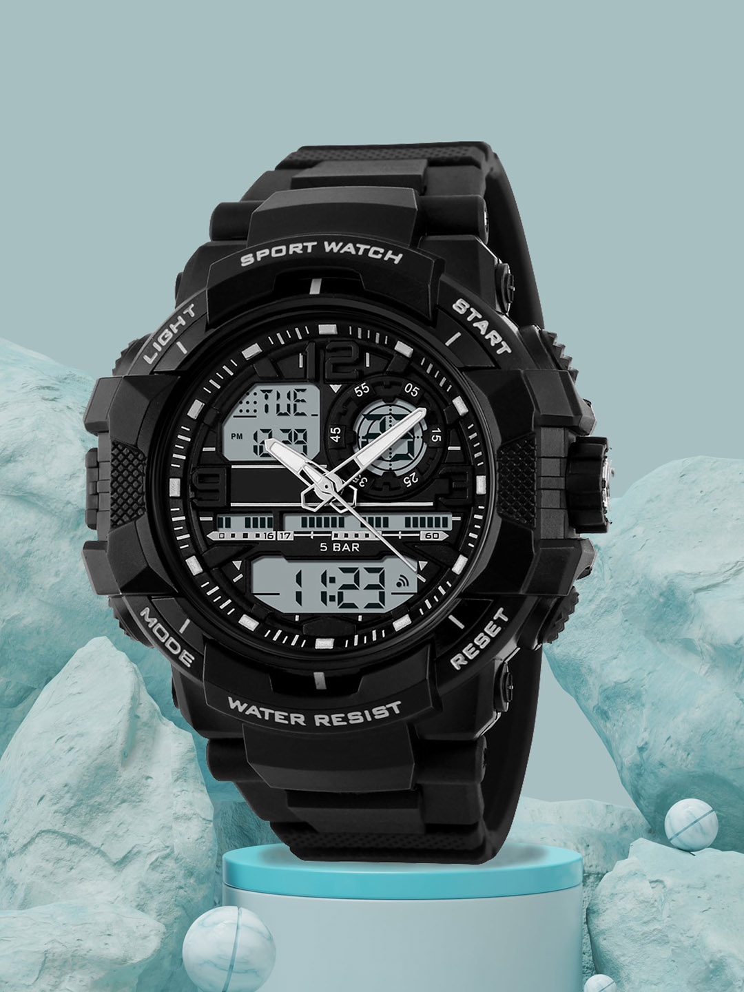 

Shocknshop Men Analogue and Digital Multi Function Watch SK15Black, Black