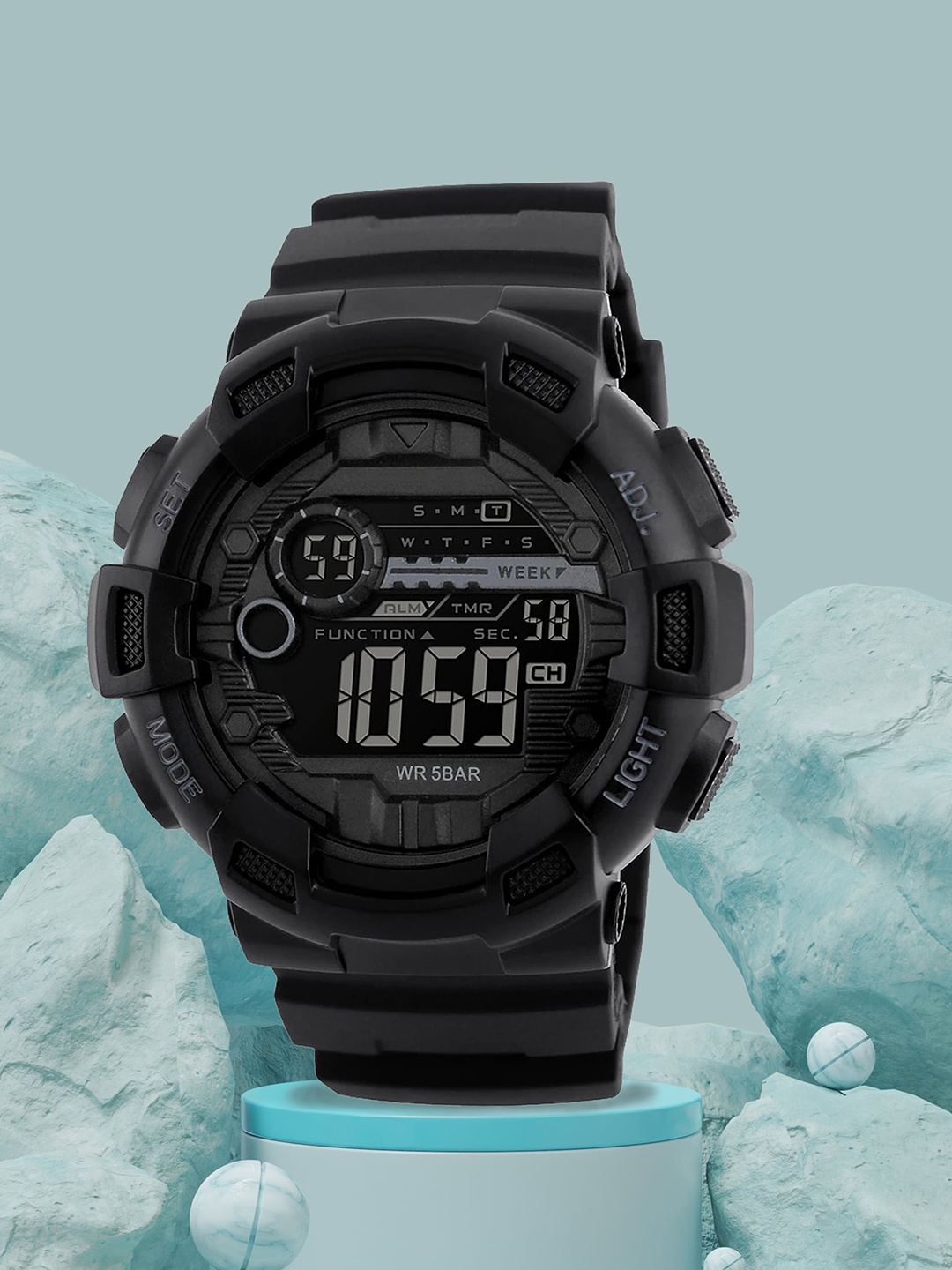 

Shocknshop Men Wrap Around Straps Digital Multi Function Watch SK17Black, Black