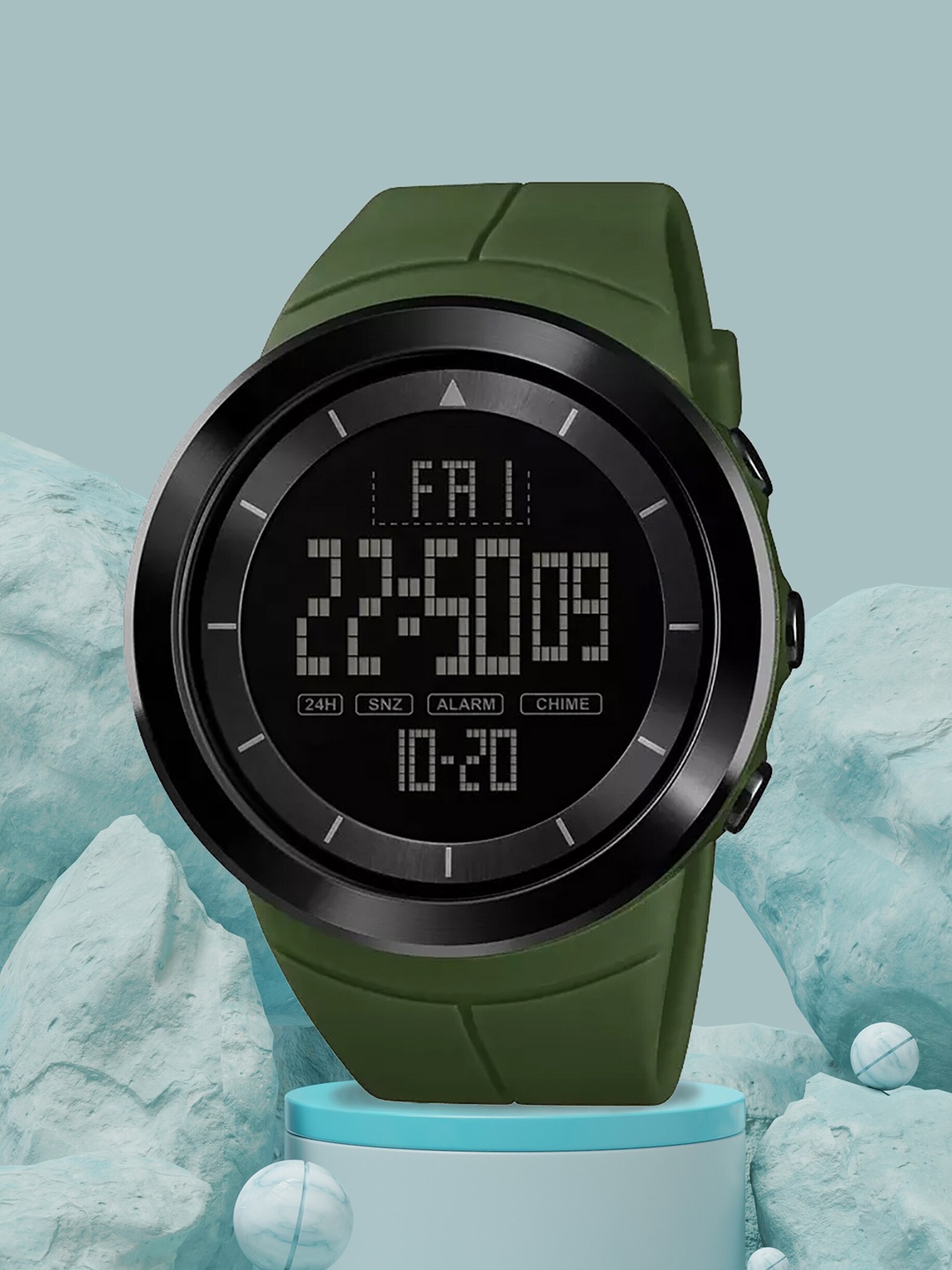 

Shocknshop Men Round Dial Digital Multi Function Watch SK18Green, Green