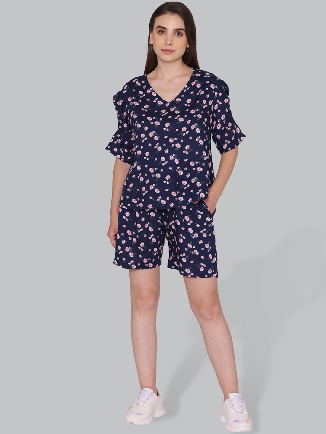 

CUFFS N LASHES Printed Top With Short Co-Ords, Blue