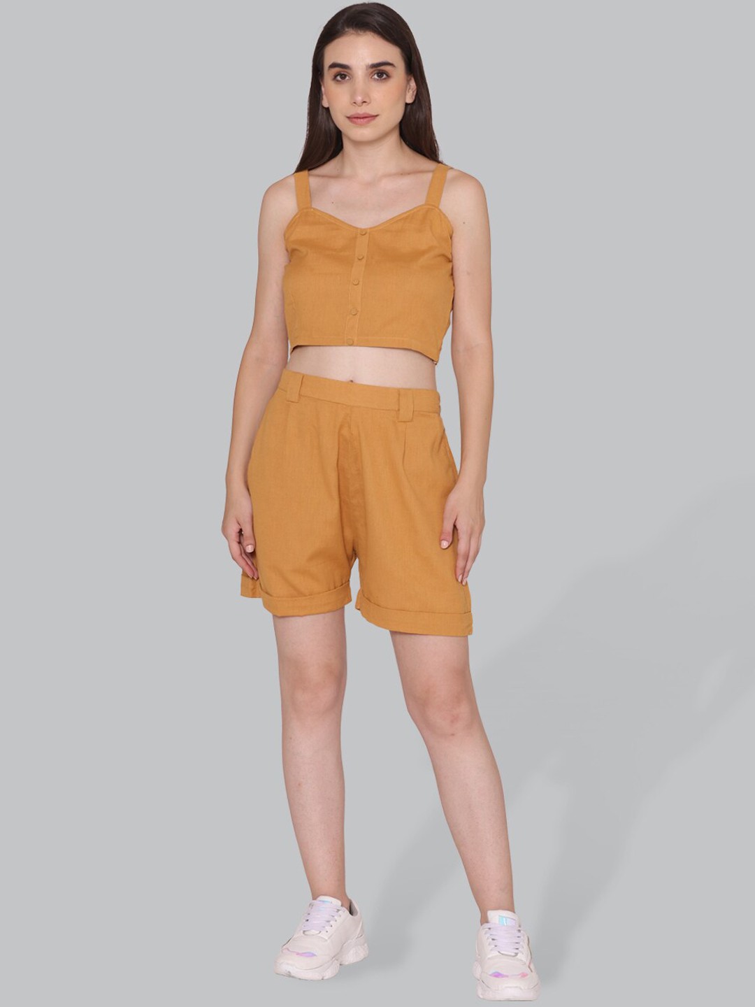 

CUFFS N LASHES Crop-top & Shorts Co-Ords, Yellow