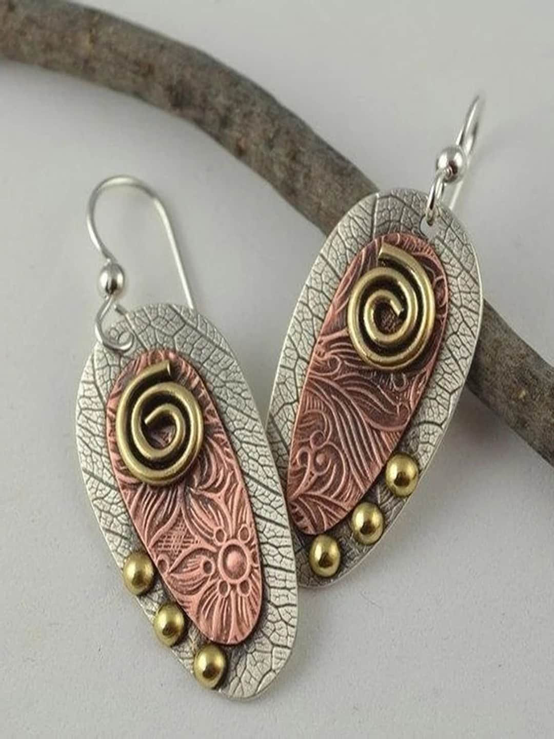 

UNIVERSITY TRENDZ Silver-Plated Wooden Contemporary Drop Earrings, Copper