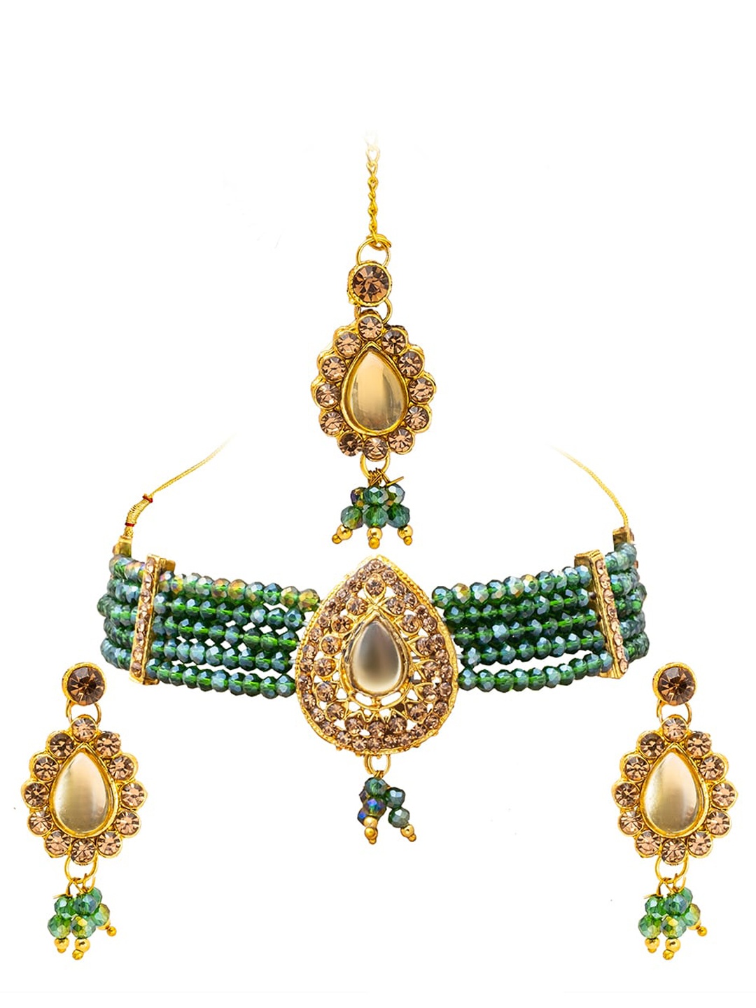 

Shining Jewel - By Shivansh Gold-Plated CZ-Studded &Beaded Jewellery Set