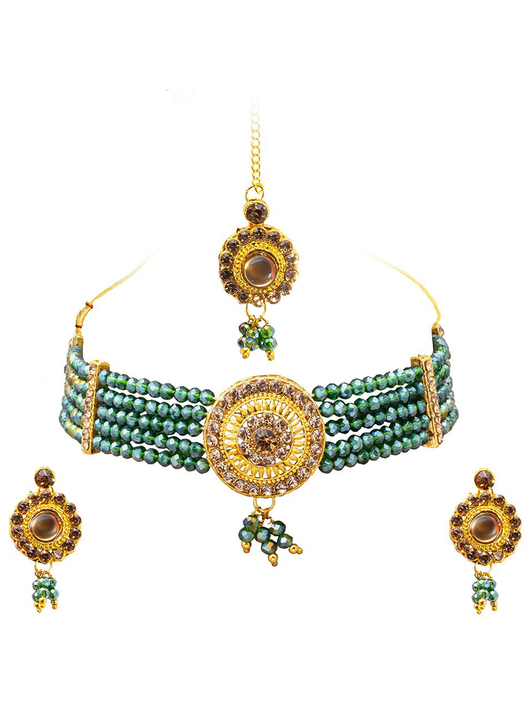 

Shining Jewel - By Shivansh Gold-Plated CZ Studded Jewellery Set, Green