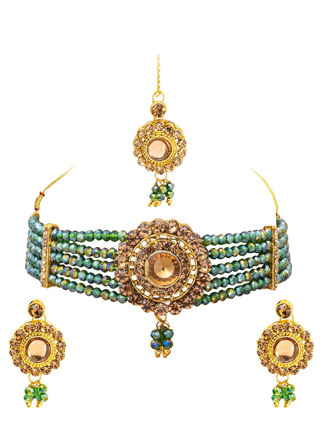 

Shining Jewel - By Shivansh Gold-Plated Kundan Studded & Beaded Jewellery Set