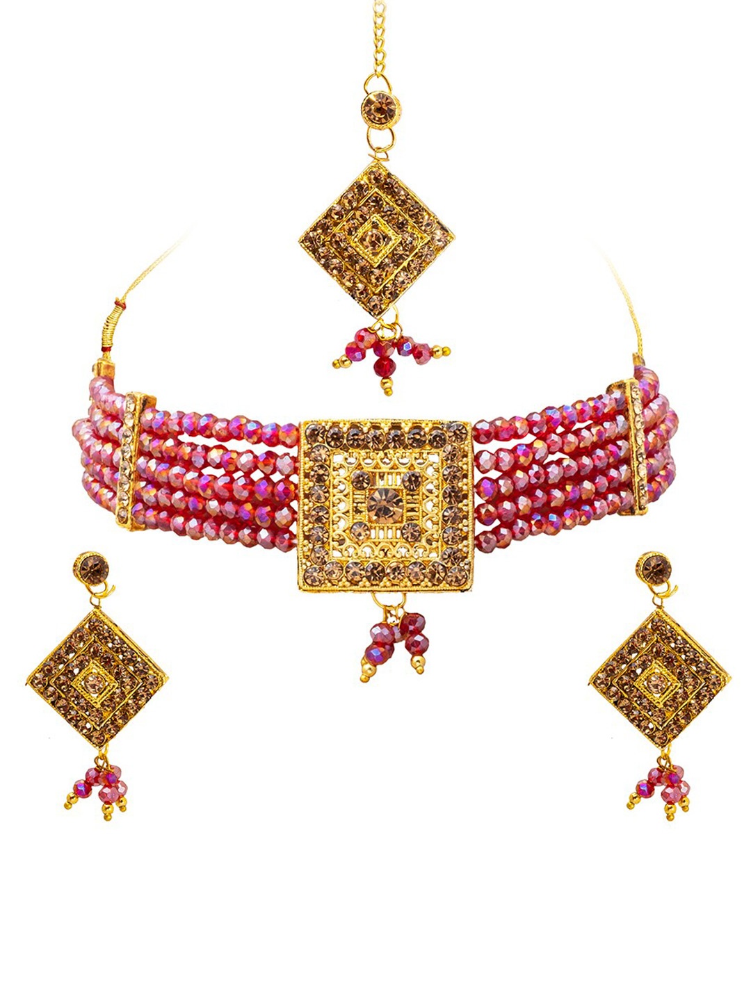 

Shining Jewel - By Shivansh Gold-Plated Kundan-Studded & Pearls-Beaded Jewellery Set