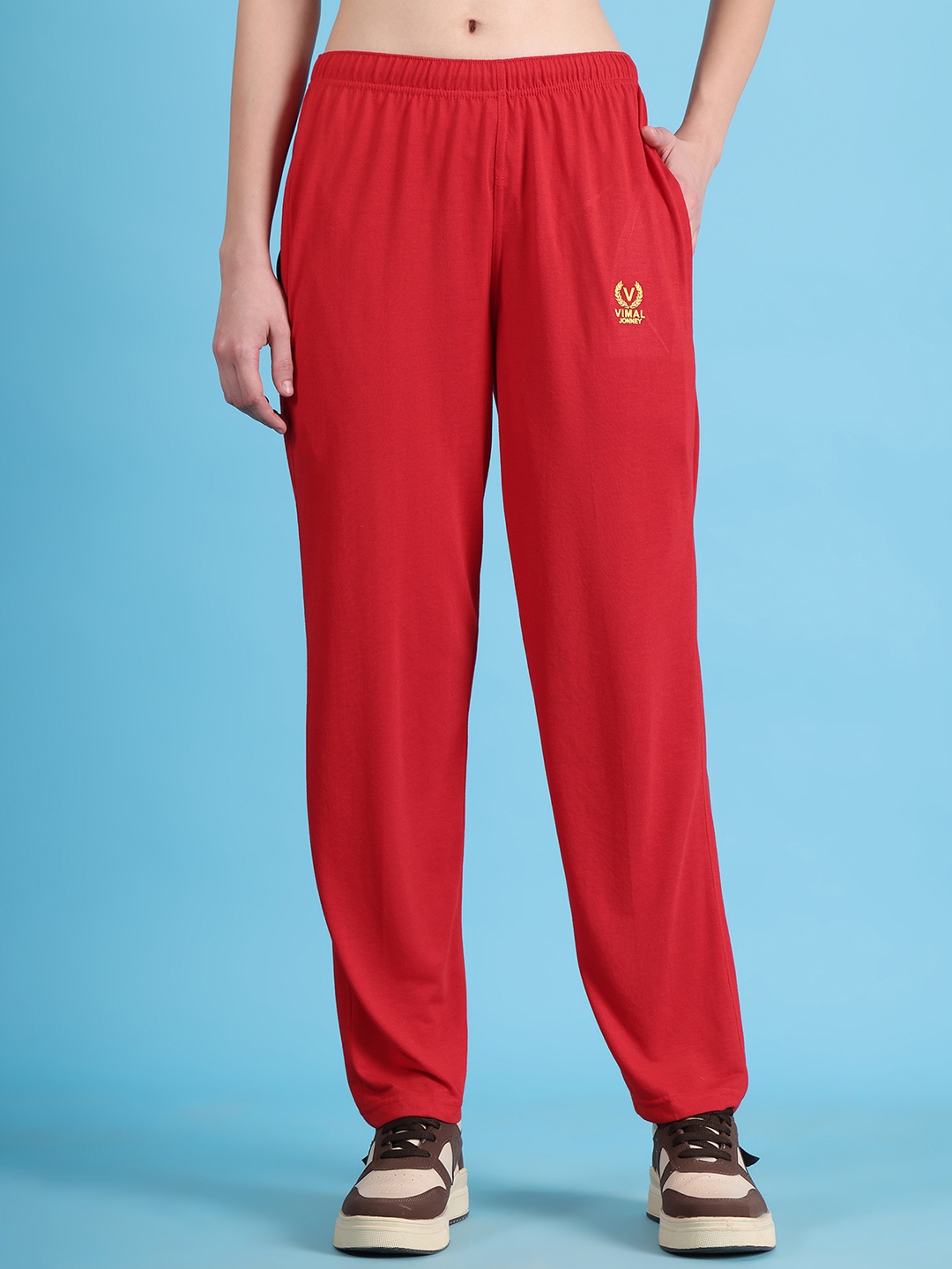 

MACK JONNEY Women Breathable Cotton Sports Track Pants, Red