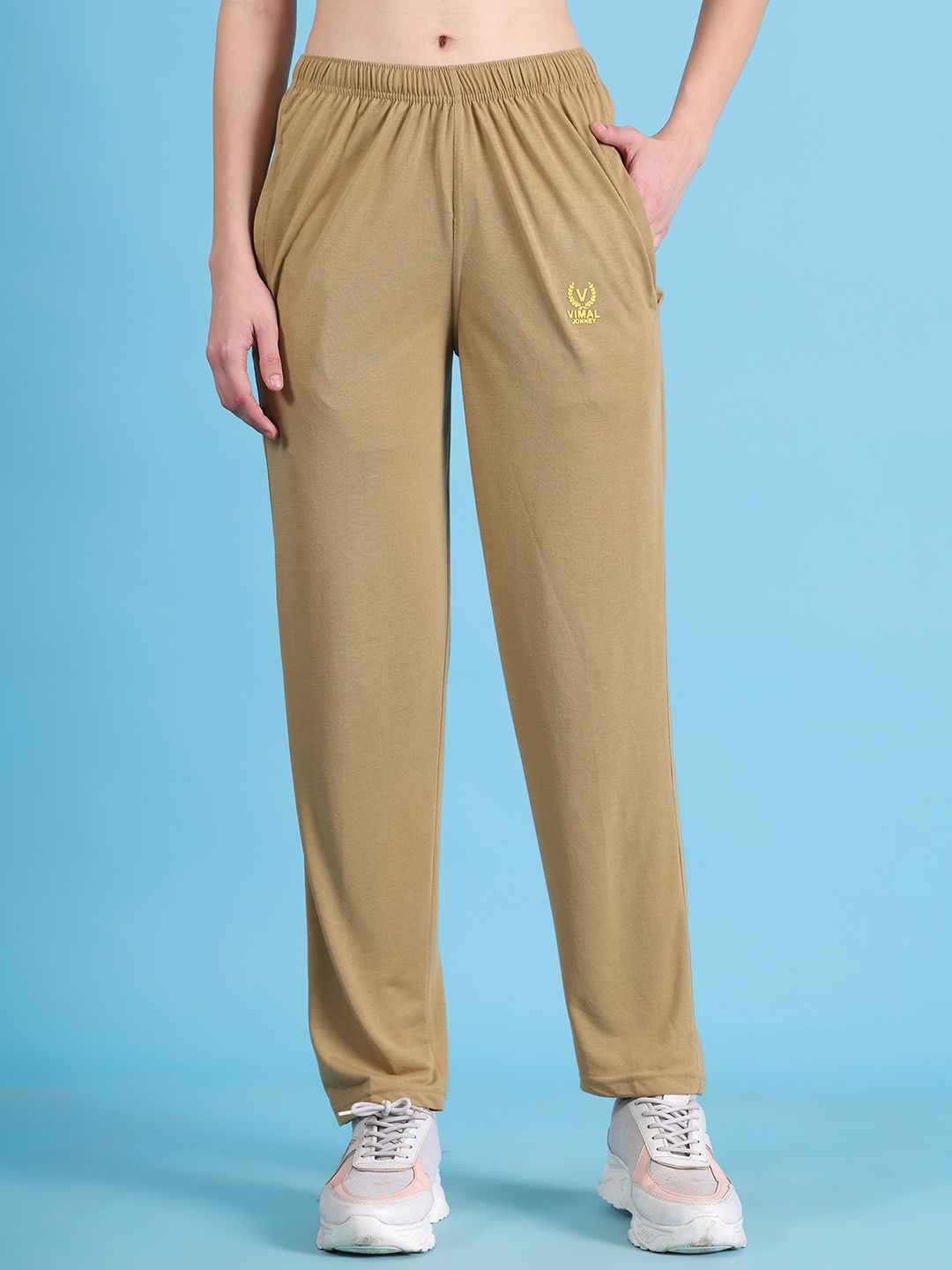 

MACK JONNEY Women Cotton Sports Track Pants, Beige