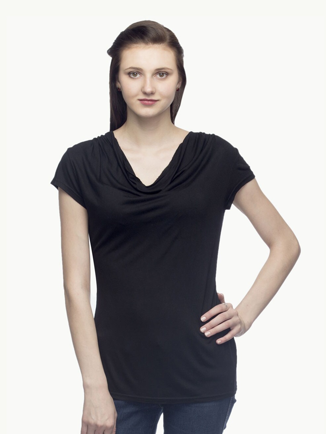 

urSense Cowl Neck Short Sleeves Top, Black