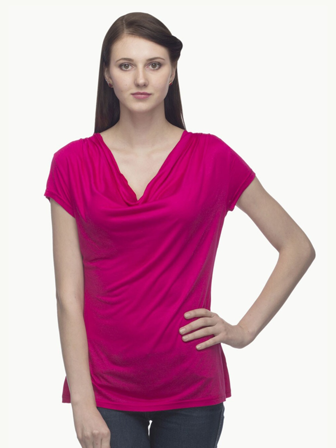 

urSense Cowl Neck Short Sleeves Top, Pink