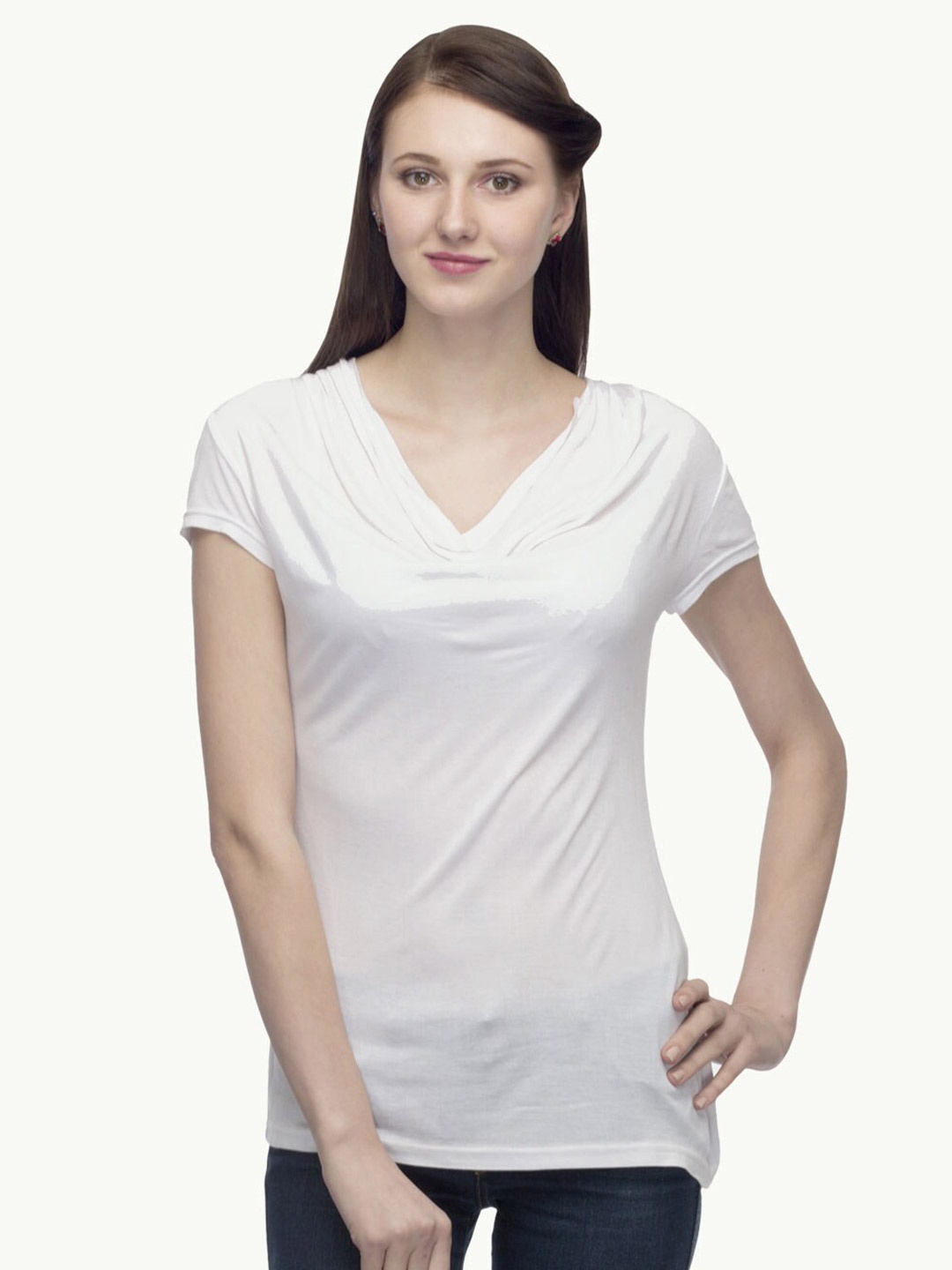 

urSense Cowl Neck Short Sleeves Top, White