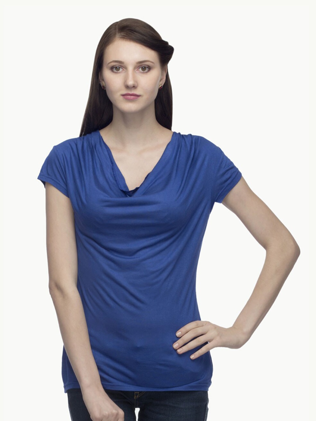 

urSense Cowl Neck Short Sleeves Top, Blue