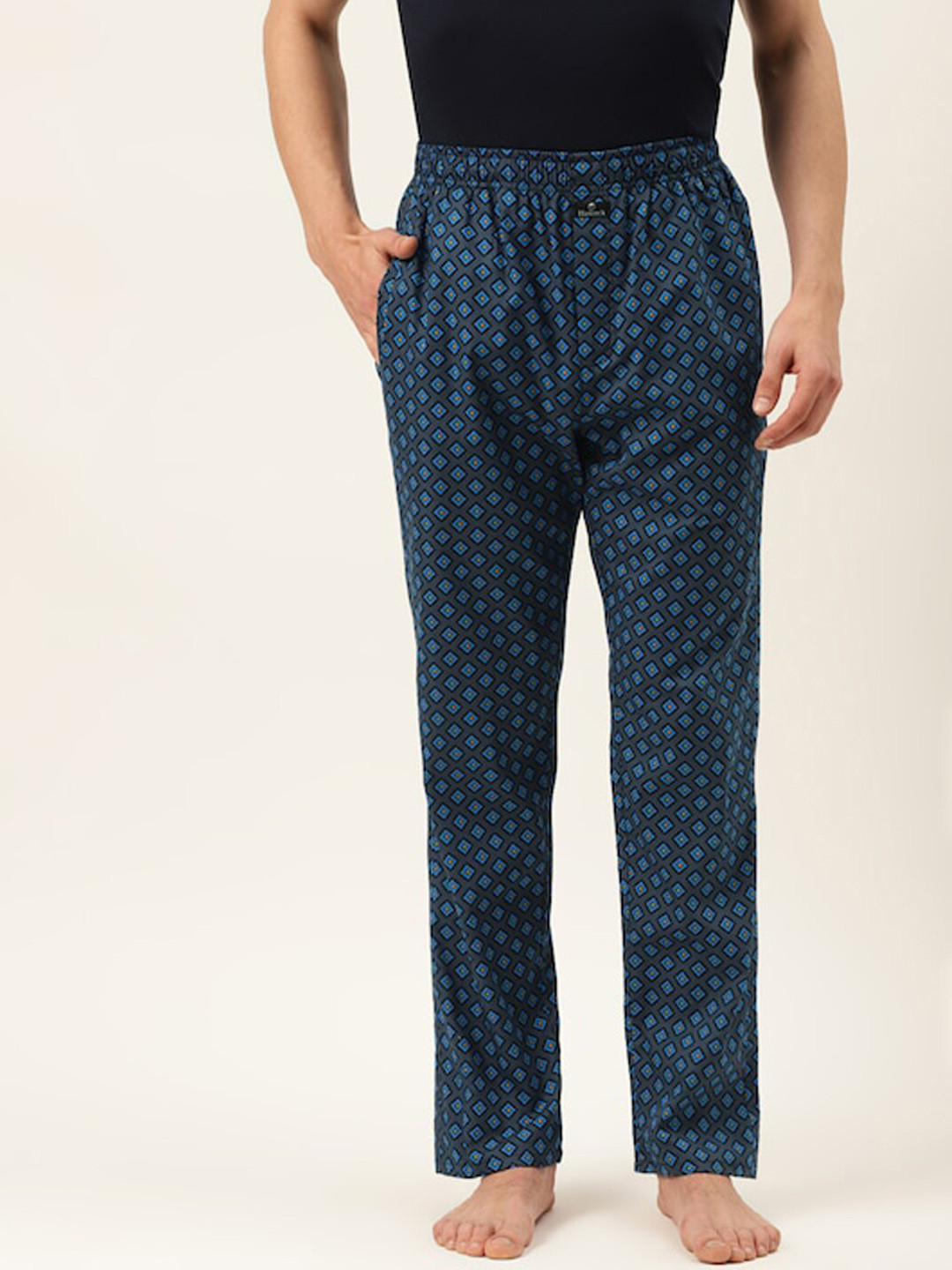 

Hancock Men Printed Pure Cotton Comfort Fit Lounge Pants, Navy blue