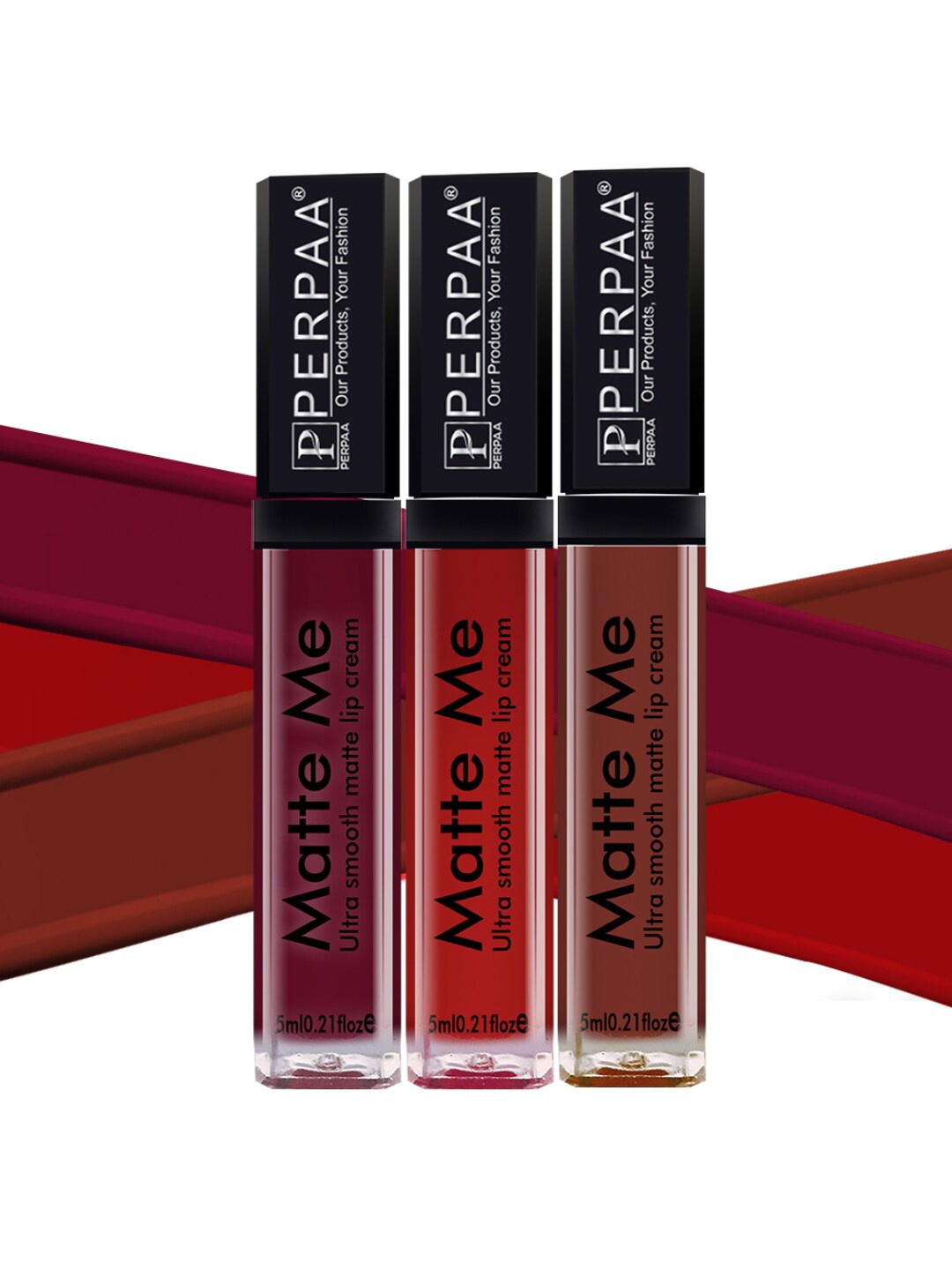 

PERPAA Set Of 3 Matte Me One Stroke Ultra Smooth Matte Lipstick - 5ml Each, Brown