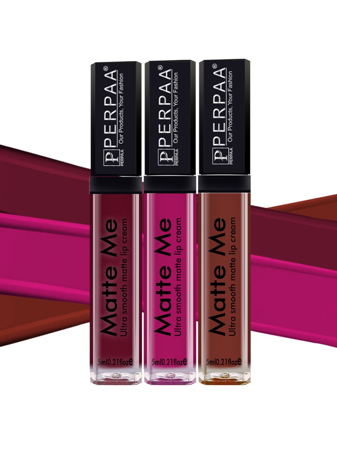 

PERPAA Set Of 3 Matte Me One Stroke Ultra Smooth Matte Lipstick - 5ml Each, Magenta