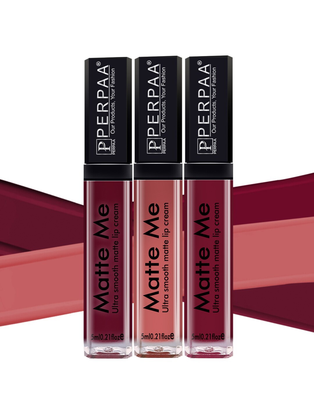 

PERPAA Set of 3 Matte Me Ultra Smooth Lip Creams - 5 ml Each, Maroon