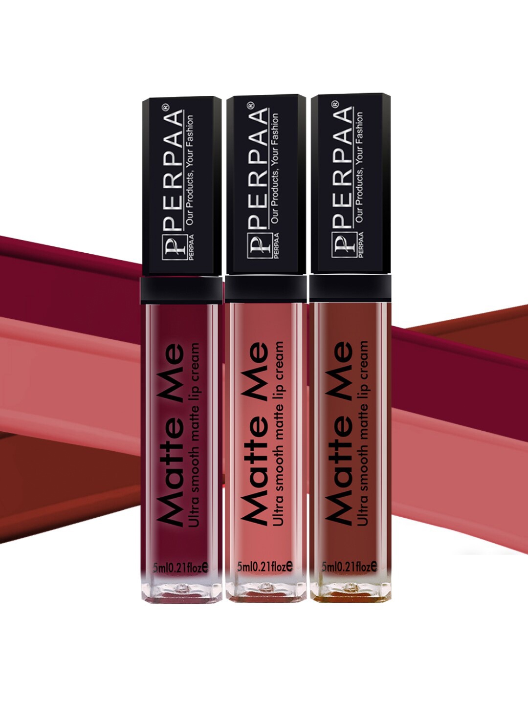 

PERPAA Set of 3 Matte Me Ultra Smooth Lip Creams - 5 ml Each, Brown