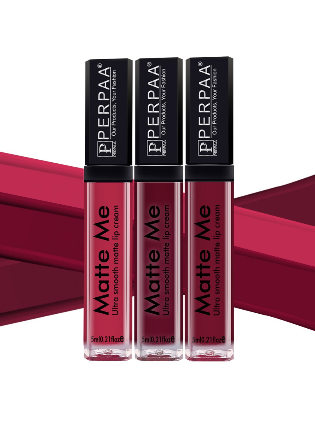 

PERPAA Set of 3 Matte Me Ultra Smooth Lip Creams - 5 ml Each, Maroon