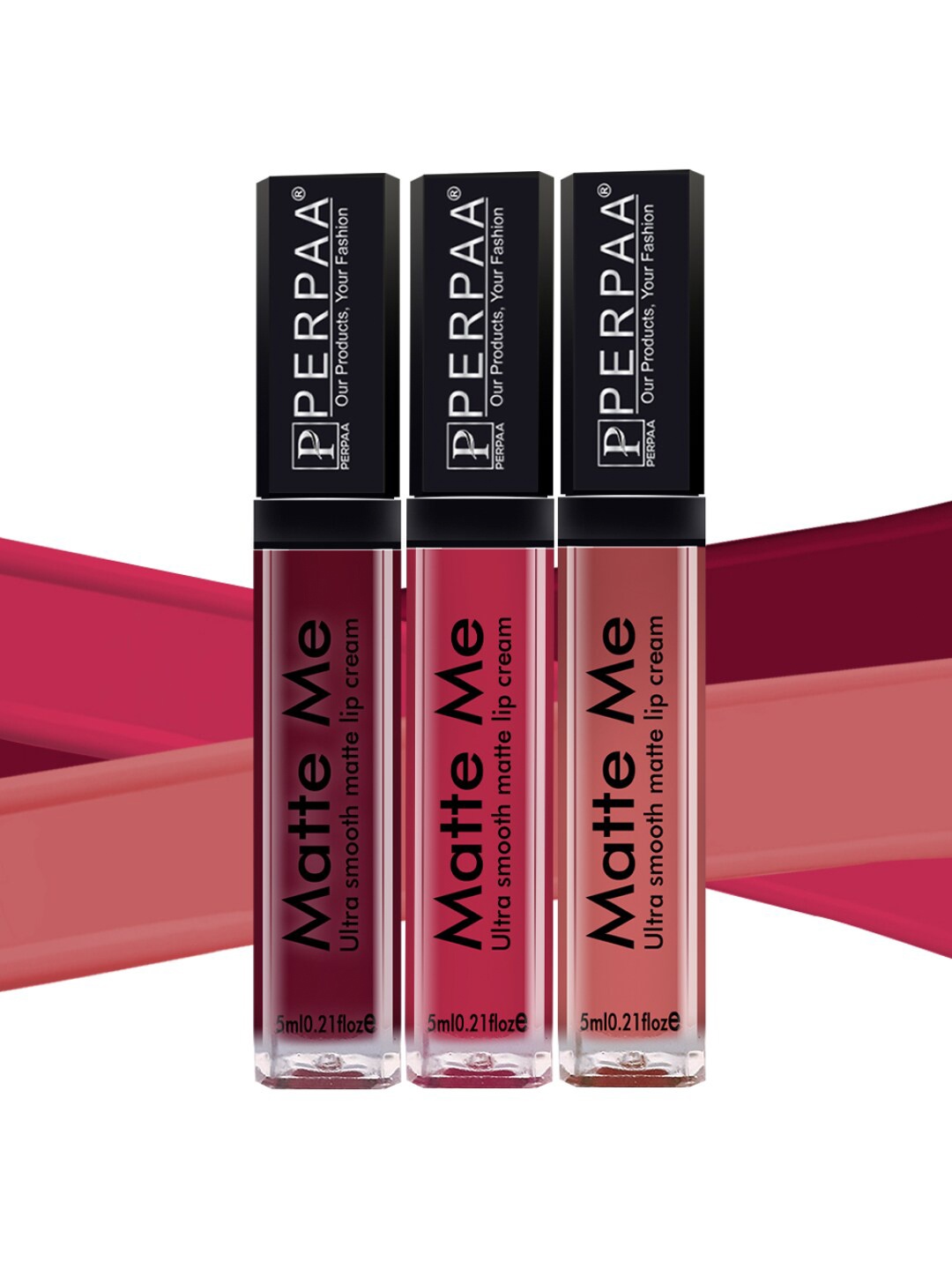 

PERPAA Set of 3 Matte Me Ultra Smooth Lip Creams - 5 ml Each, Pink