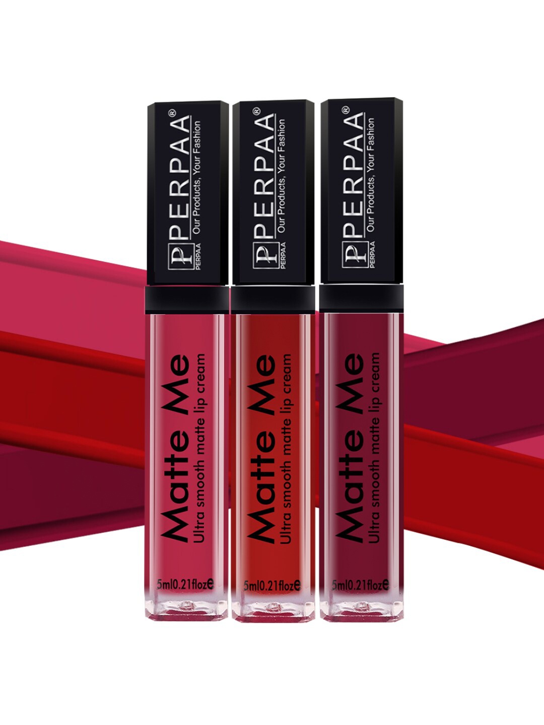 

PERPAA Set of 3 Matte Me Ultra Smooth Lip Creams - 5 ml Each, Pink