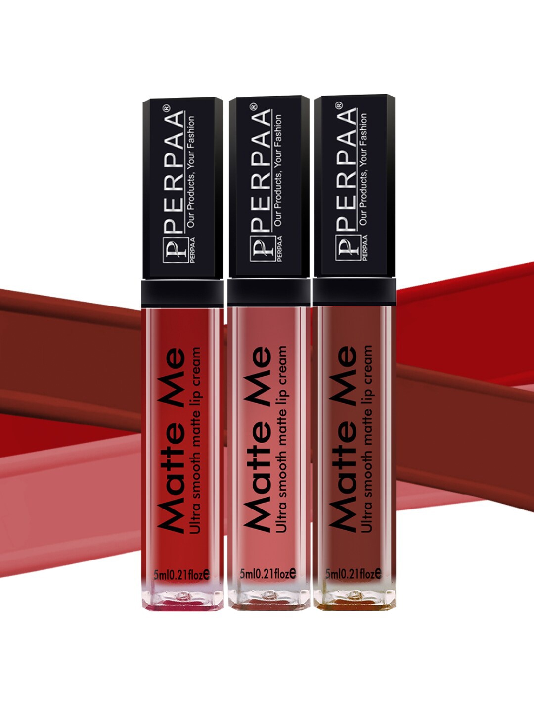 

PERPAA Set of 3 Matte Me Ultra Smooth Lip Creams - 5 ml Each, Maroon