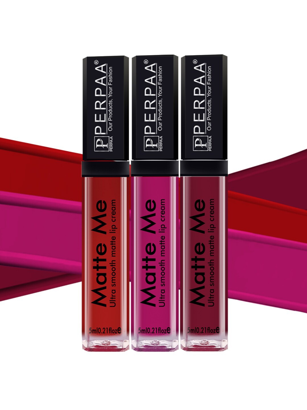 

PERPAA Set of 3 Matte Me Ultra Smooth Lip Creams - 5 ml Each, Pink