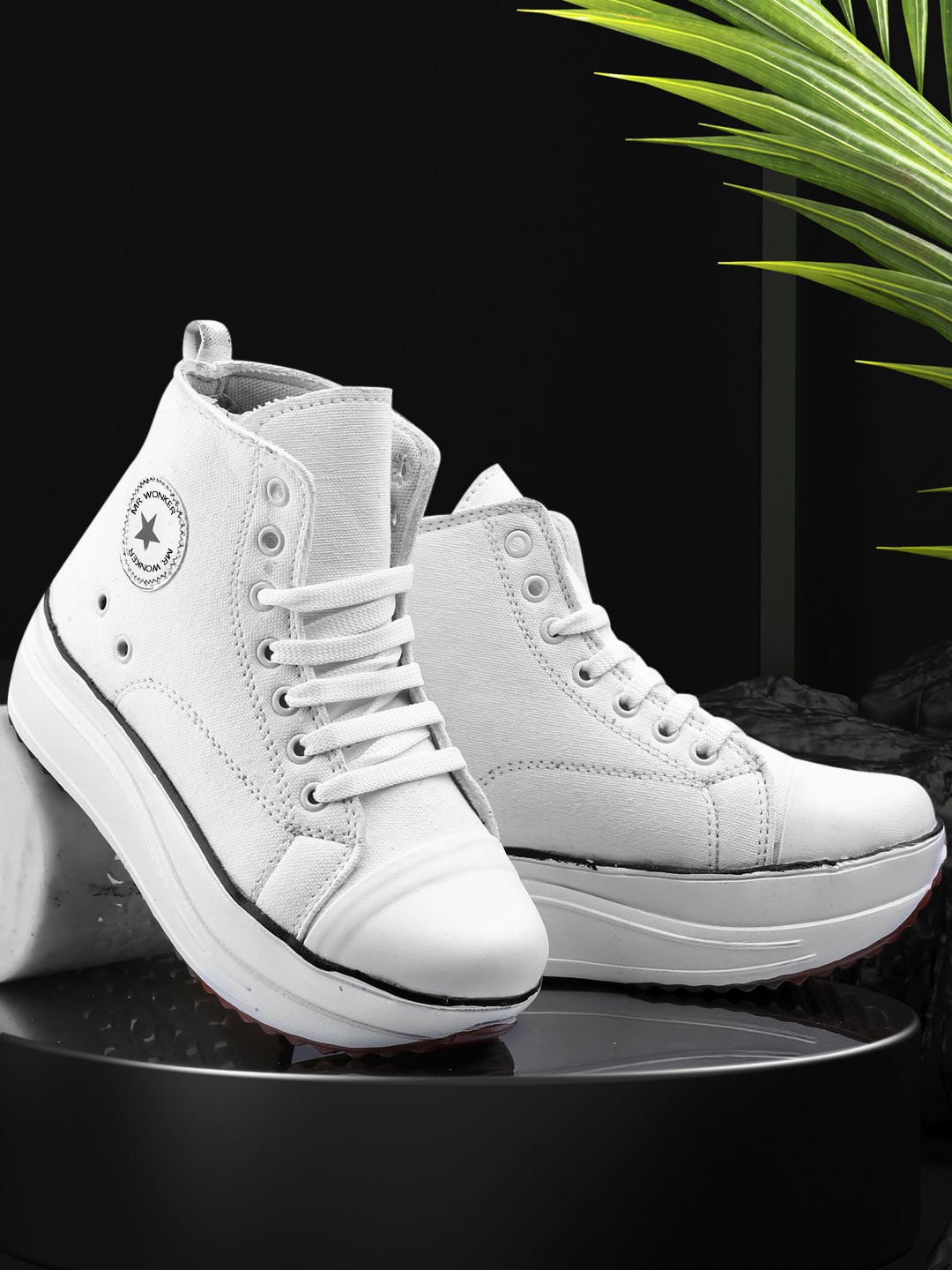 

mr.wonker Women Mid -Top Comfort Insole Basics Sneakers, White