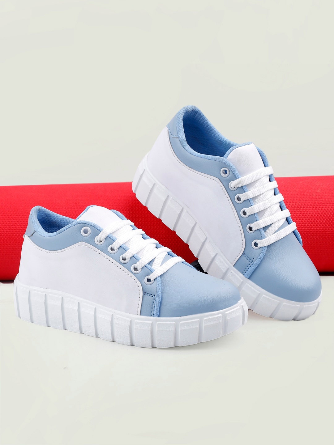 

mr.wonker Women Colourblocked Textured Mid -Top Comfort Insole Basics Sneakers, Blue