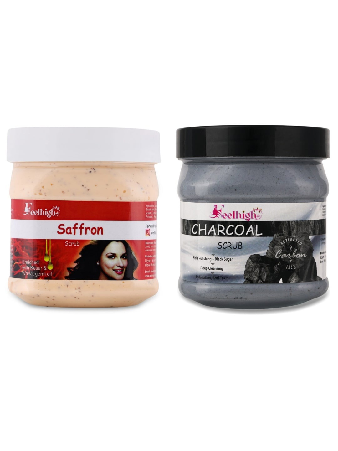 

FEELHIGH Set Of 2 Saffron Scrub & Charcoal Face & Body Scrub-500 ml Each, Black