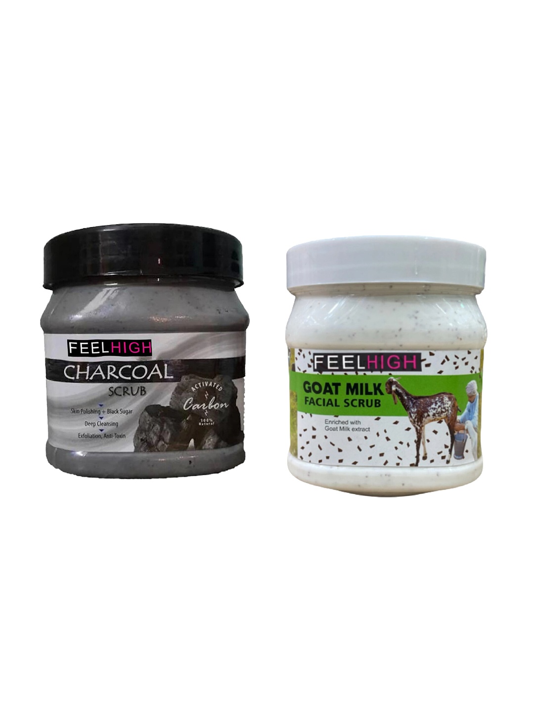 

FEELHIGH Set Of 2 Goat Milk Facial Scrub & Charcoal Face Scrub-500 ml Each, Black