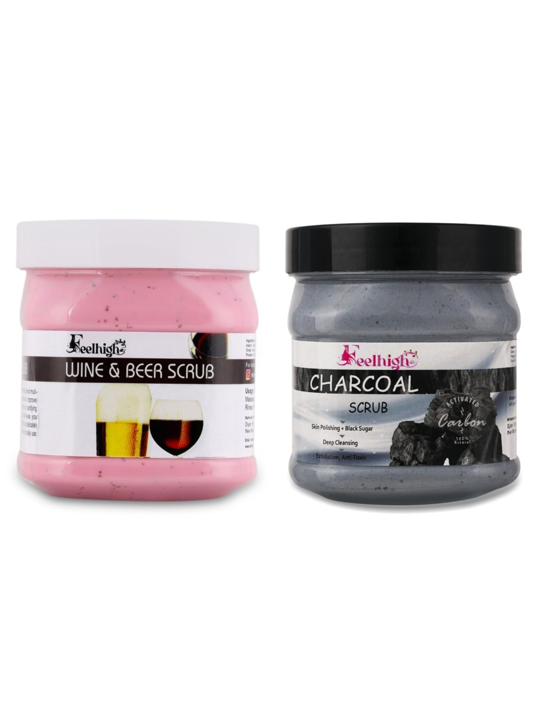 

FEELHIGH 2Pcs Charcoal Scrub & Wine & Beer Face Scrub & Exfoliators 500 ml Each, Multi