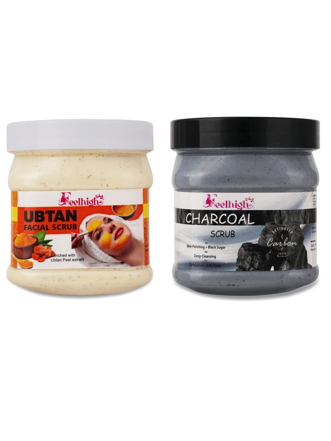 

FEELHIGH Set Of 2 Ubtan Scrub & Charcoal Face & Body Scrub-500 ml Each, Black