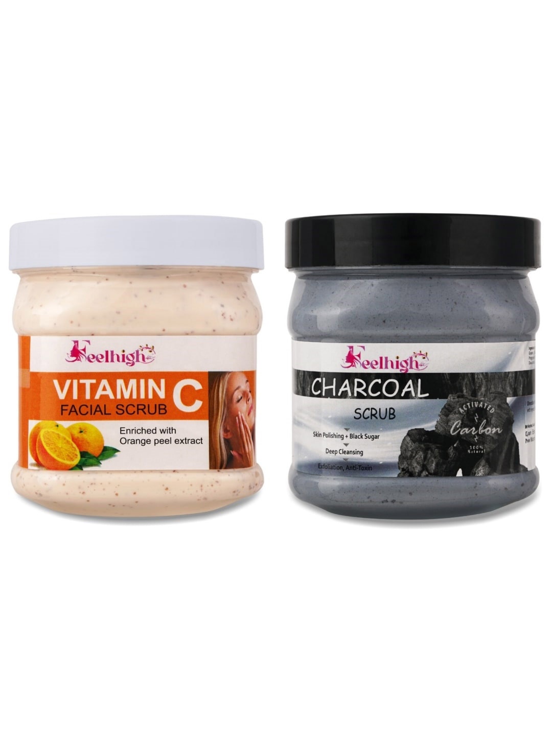 

FEELHIGH Set Of 2 Vitamin C & Charcoal Face Scrub - 500 ml Each, Black