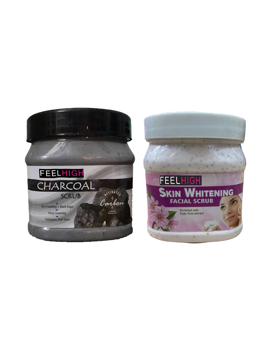 

FEELHIGH Set Of 2 Skin Whitening & Charcoal Scrub For Face & Body Exfoliators 500 ml Each, Multi