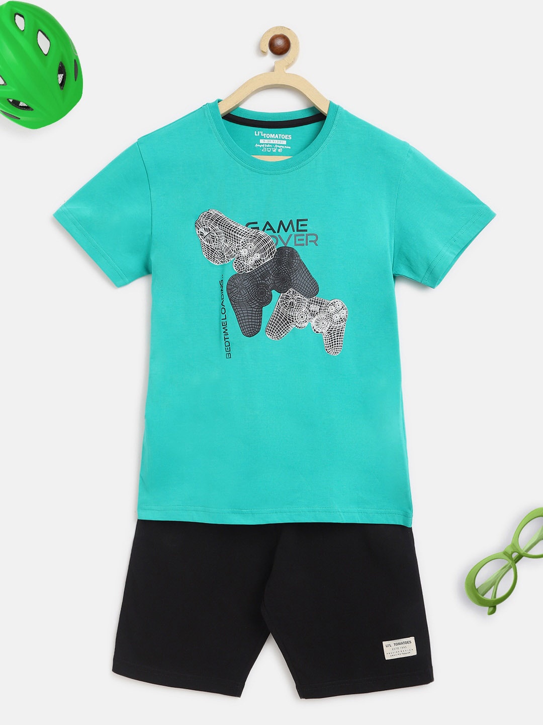 

Lil Tomatoes Boys Graphic Printed Night Suit, Green